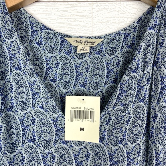NWT Lucky Brand Paisley V Neck Short Sleeve Maxi Dress Blue - Picture 3 of 3